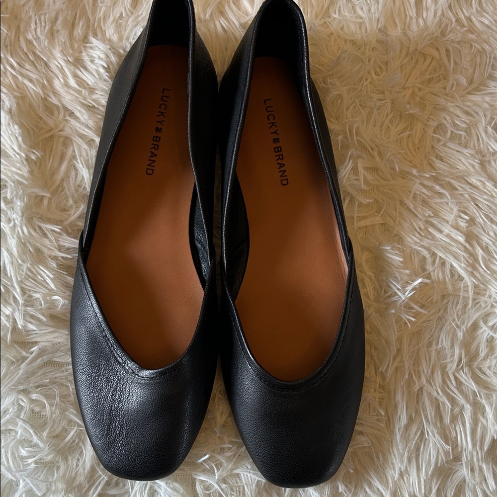 Lucky Brand Black Leather Square-Toe Ballet Flats - Picture 8 of 14